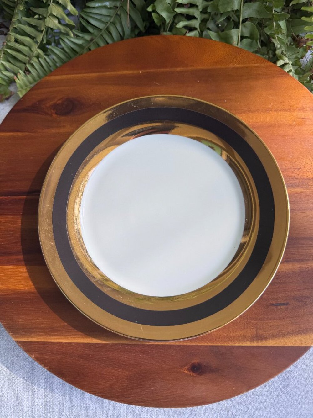 Vintage I. Godinger Co Gold and Black Porcelain Harlequin Salad Plate